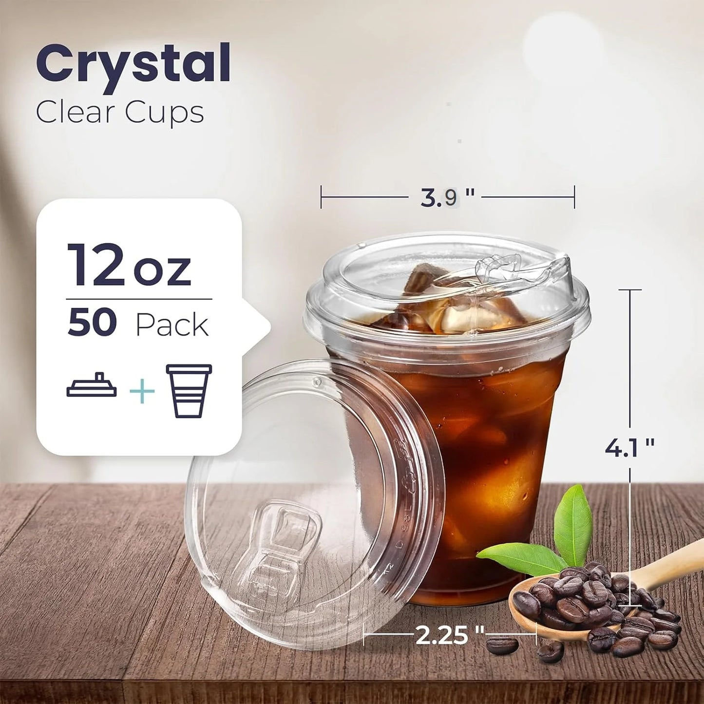 12/16/20/24oz Clear Plastic Cup with Lids 50 Set Disposable Cups for Iced Coffee or Juice Party  Smoothie Milkshake Cold Drinks