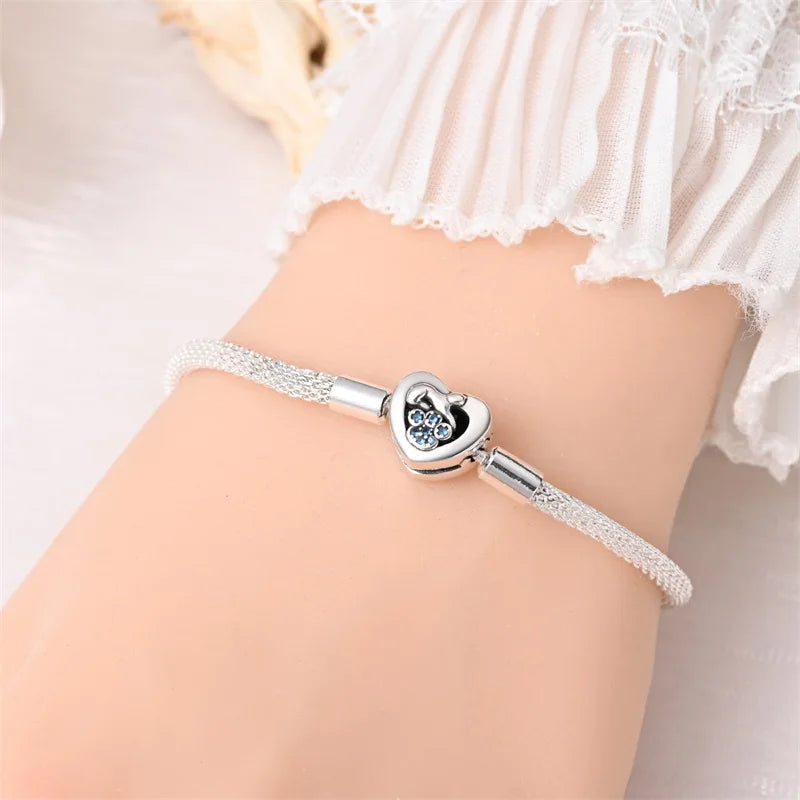 925 Sterling Silver Charm Bracelet – Star Moon Sun Four Leaf Clover Zircon | DIY Birthday Gift for Women (17-20cm)