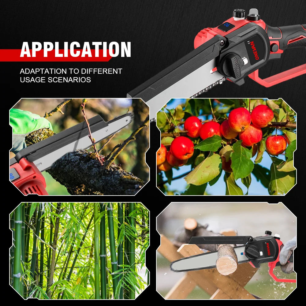 ONEVAN 4500W 8 Inch Brushless Electric Saw Chainsaw With Oil Spray Rechargeable 45000RPM Woodworking Tool For Makita Battery Pin