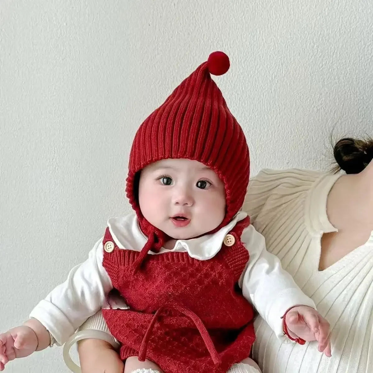 Baby Elf Hat with Ear Flaps - Knit Pom Pom Beanie 0-24 Months - photo 2