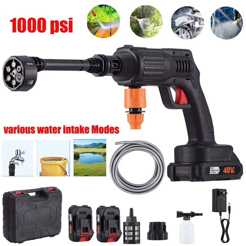 1000PSI Cordless Pressure Washer — 6-in-1 Nozzle Car Cleaner