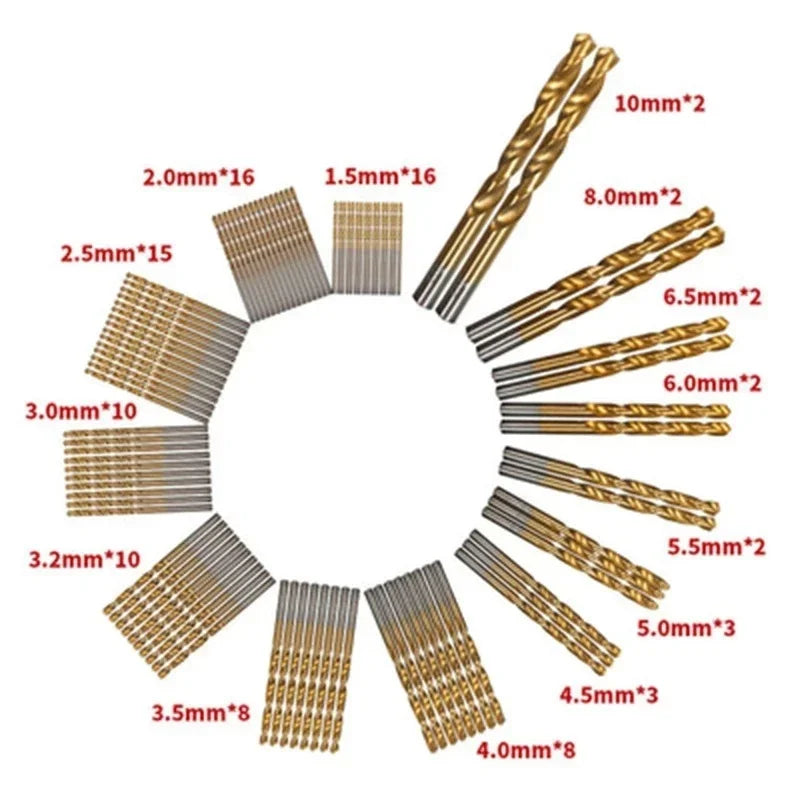 99Pcs HSS High Speed Steel Metric Drill Bit Sets for Drilling Plate Titanium & Hard Metals 1.5-10mm for Woodworking