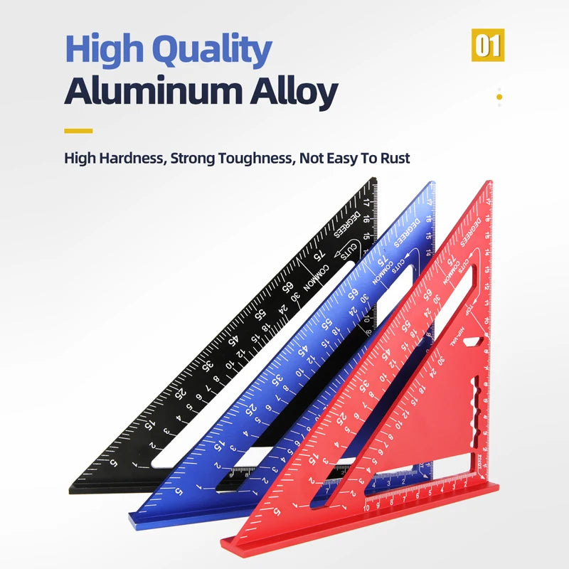 7" Aluminum Alloy Try Square & Triangle Ruler — Carpenter Measuring Tool