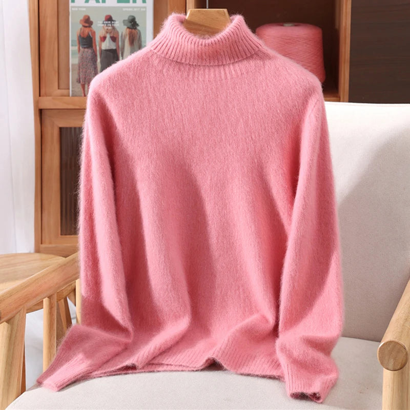 Women's High Collar Knit Sweater, Thick Pullover