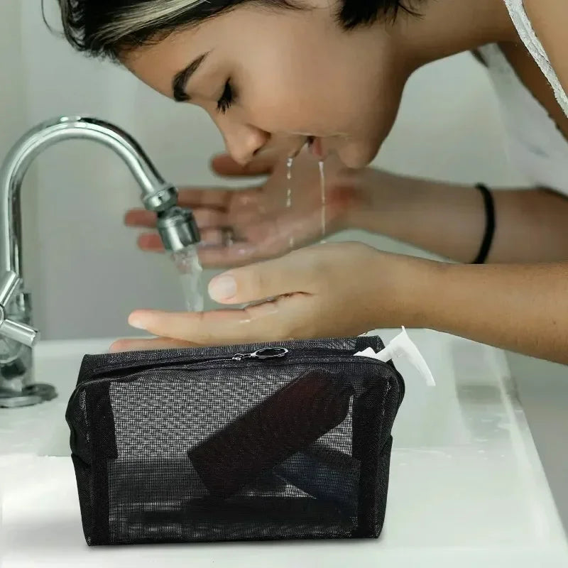 12-1PCS Clear Mesh Storage Bag Small Large Black Cosmetic Bag Portable Travel Toiletry Container Pouches Bags Bathroom Organizer