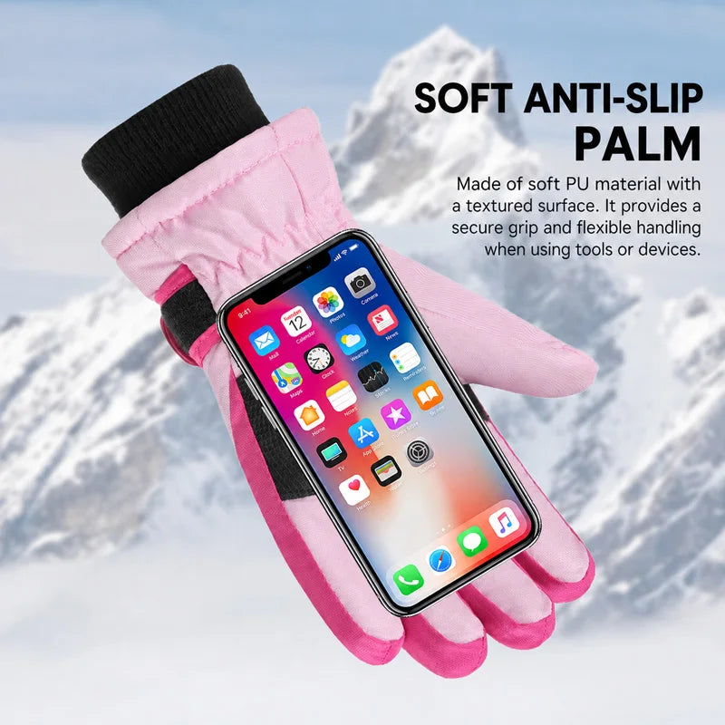 Kids Winter Ski Gloves - Fleece Lined Snow Gloves for Ages 3-15 - photo 2