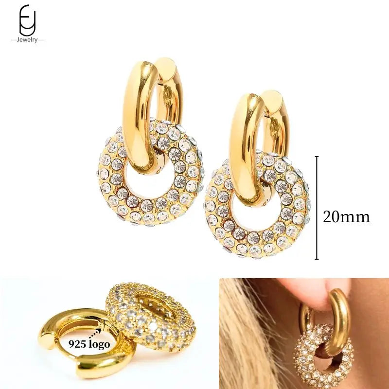 925 Sterling Silver Crystal Drop Earrings for Women - Heart & Flower Studs