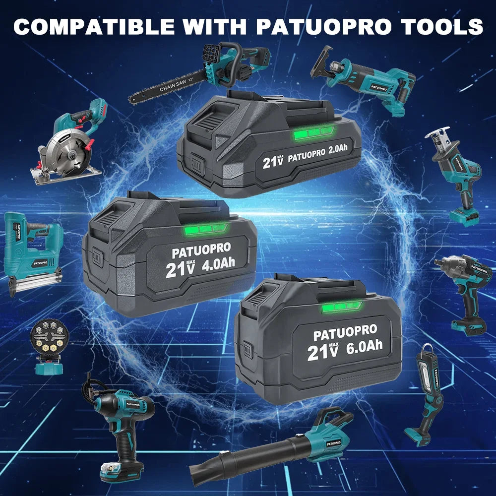 PATUOPRO 18-21V 2.0-6.0Ah Rechargeable Lithium Battery For Makita 18V Cordless Wrench Saw Drill Angle Grinder Blower Screwdriver