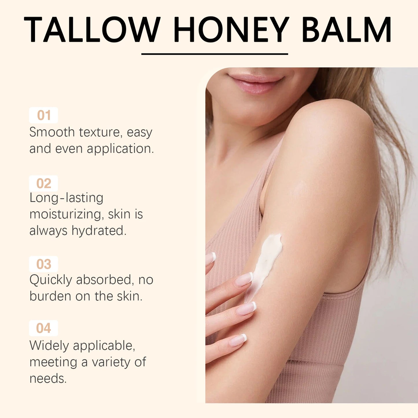 Whipped Beef Tallow & Honey Balm - Fast-Absorbing Face & Body Moisturizer