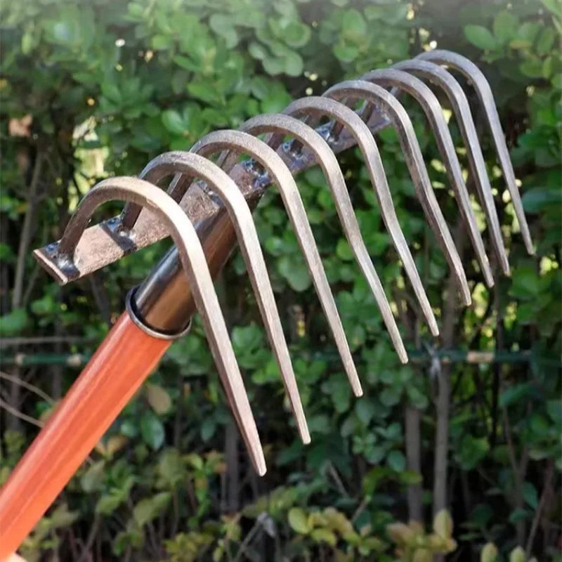 Multifunctiona steel rake Manganese Steel Durable Laborsaving Agricultural Nine-tooth Nail Rake for raking grass, loosening soil