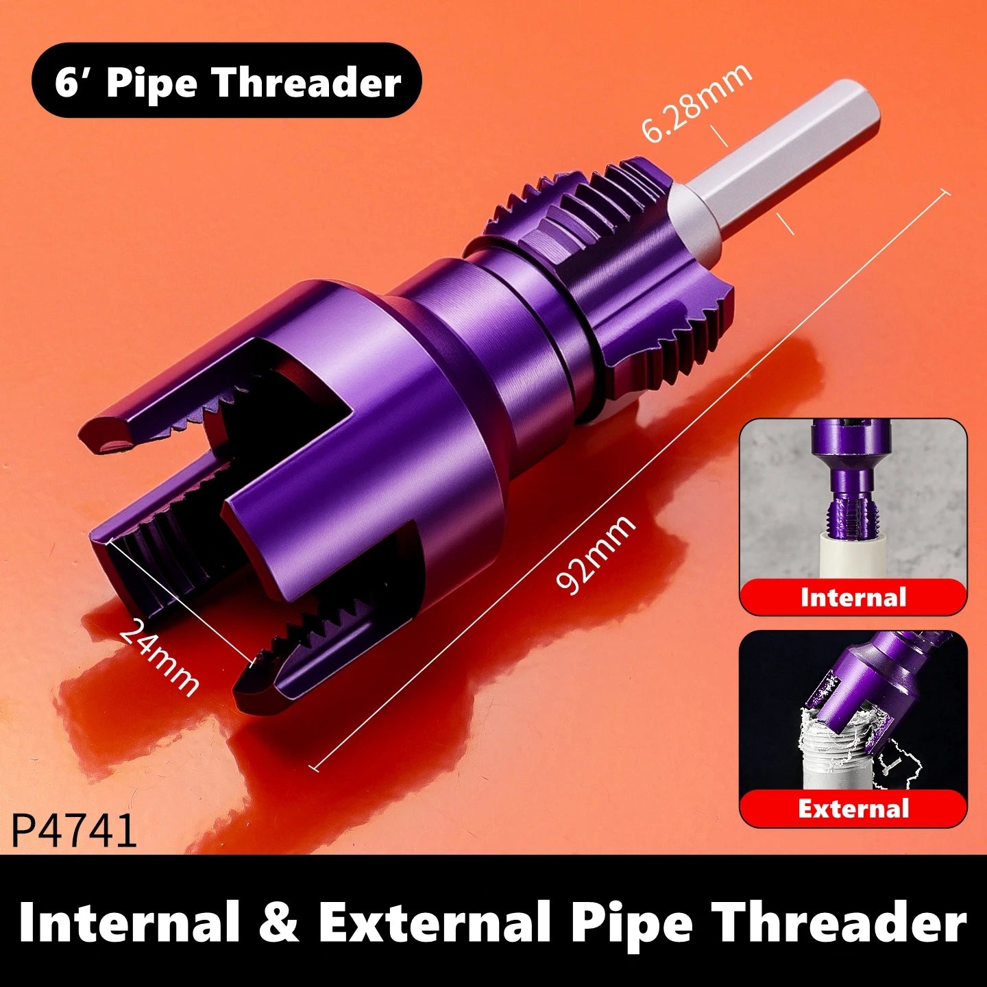 Pipe Threading Tool with Taps and Dies — Hex Shank Internal and External Thread Cutter