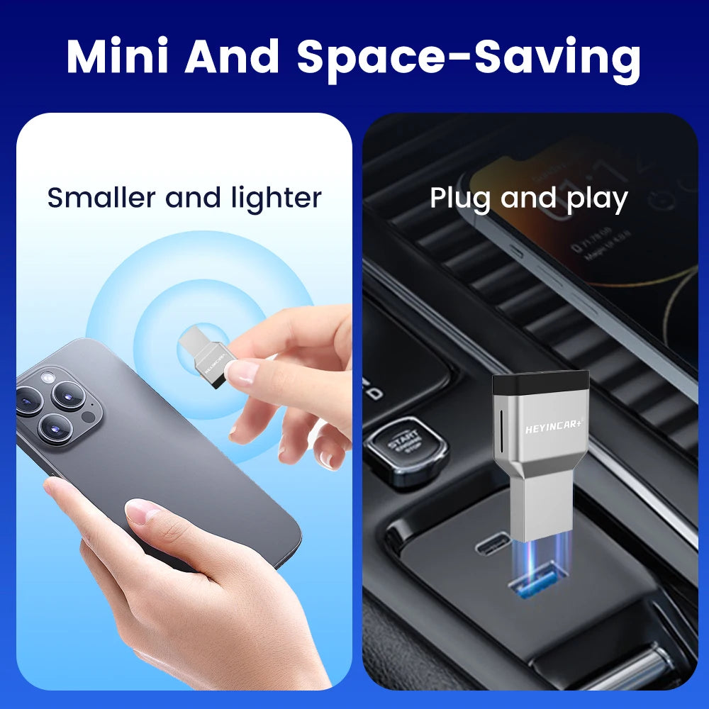 HEYINCAR 2-in-1 Wireless CarPlay Dongle & Android Auto Adapter — AI Smart Box for Wired-CarPlay Cars