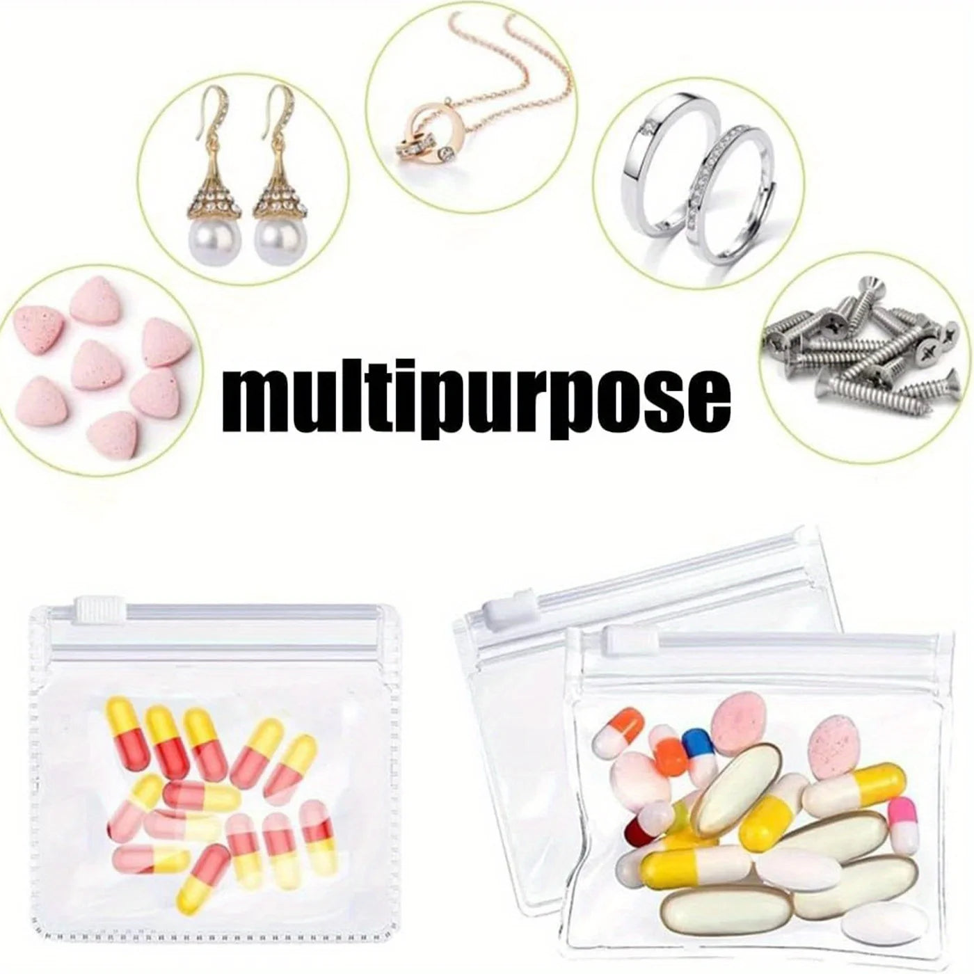 Jewelry Storage Bag Pill Pouch Bags Zippered Pill Pouch Reusable Clear Pill Bags Self Sealing Travel Medicine Organizer Storage