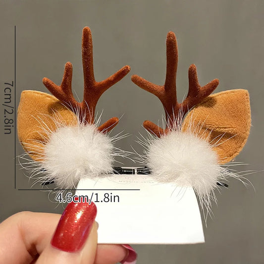 Kawaii Christmas Deer Ear Hair Clips & Headbands for Girls