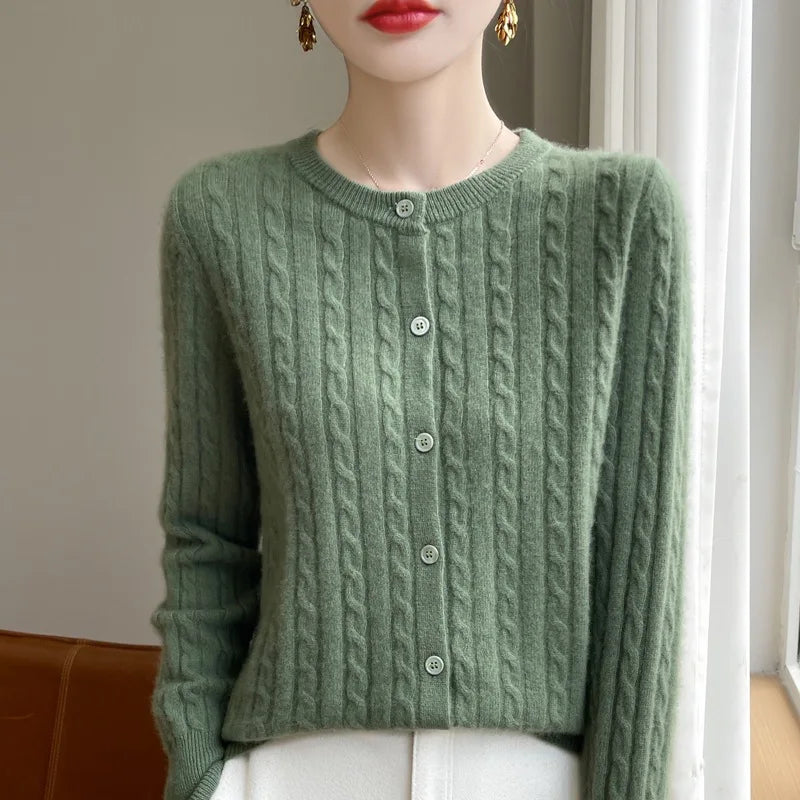 Women's Slim Fit Thick Knit Cardigan - Warm Crew Neck Sweater - photo 8