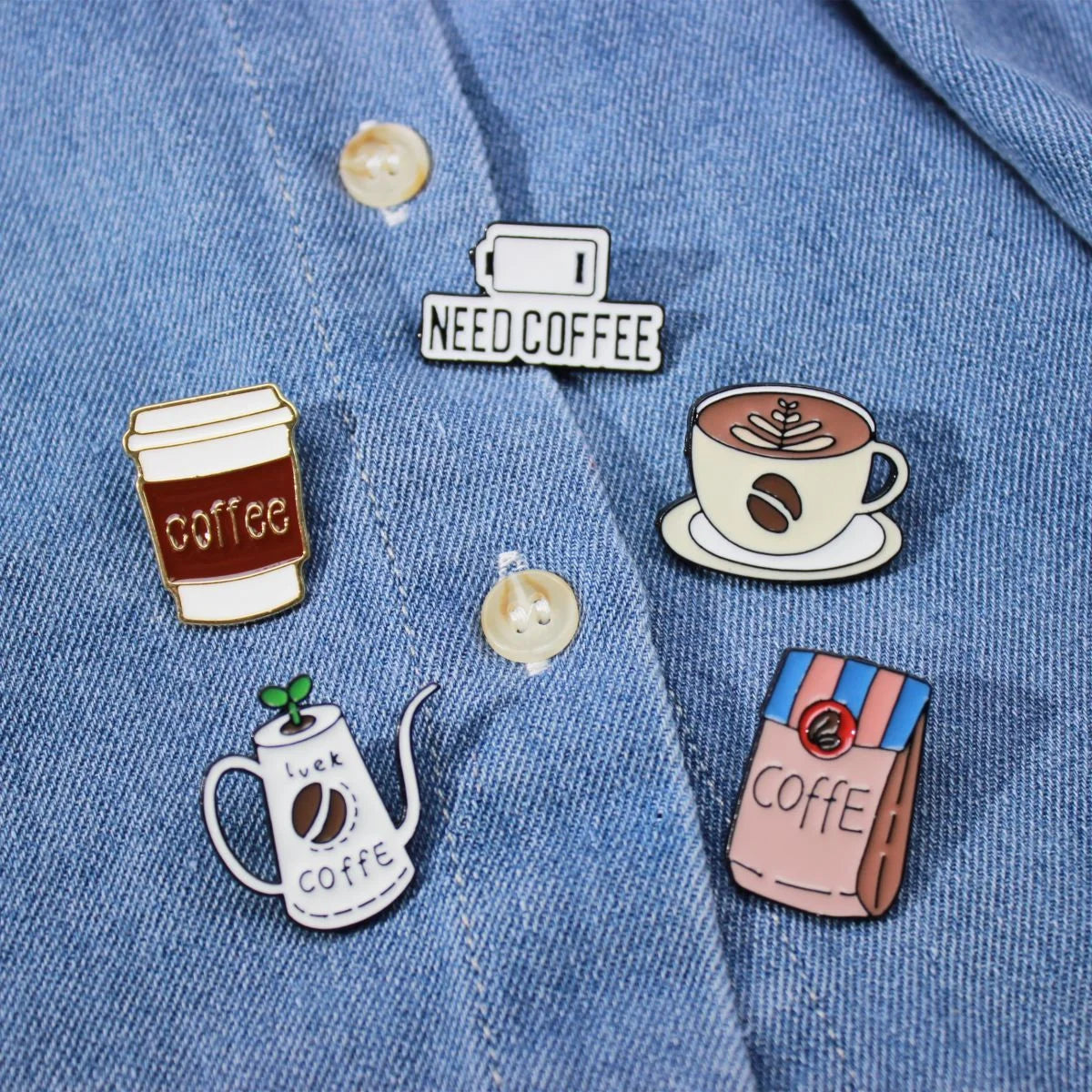 Coffee Cup Pin Badge - Cute Cartoon Brooch for Bags & Jackets