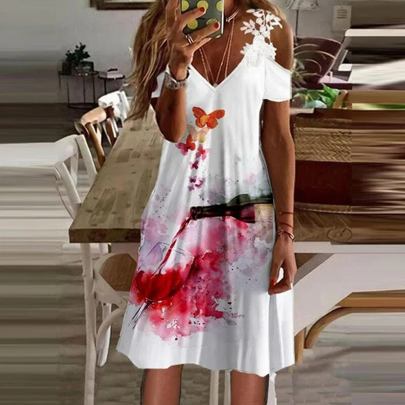 Women's Lace V-Neck Dress - Sleeveless Suspender, Casual Summer