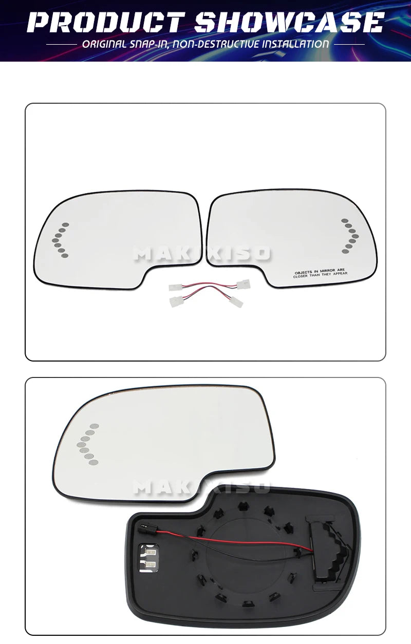 For GMC Cadillac Chevy Silverado 1500 2003 - 2007 Driver / Passenger Side Door Wing Mirror Glass Heated Turn Signal Light Plate