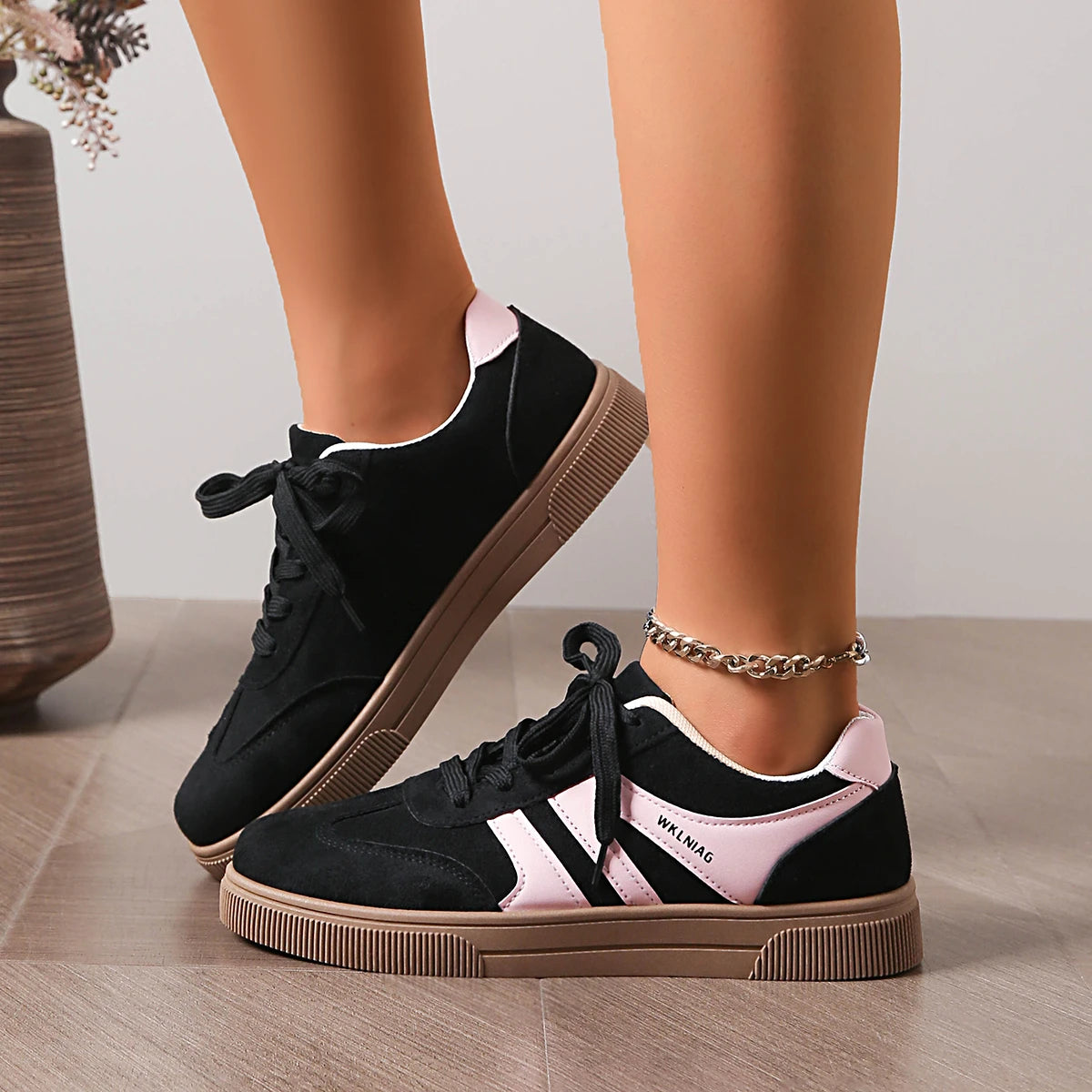Suede Thick-Sole Trainers for Women — Non-Slip Breathable Lace-Up Walking Shoes