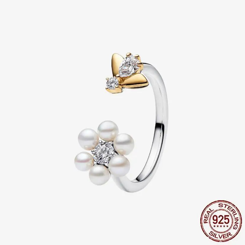 925 Sterling Silver Open Ring Style CZ Paved Heart Butterfly Flower Colorful Gemstone Ring For Women Daily Wear Jewelry Gift