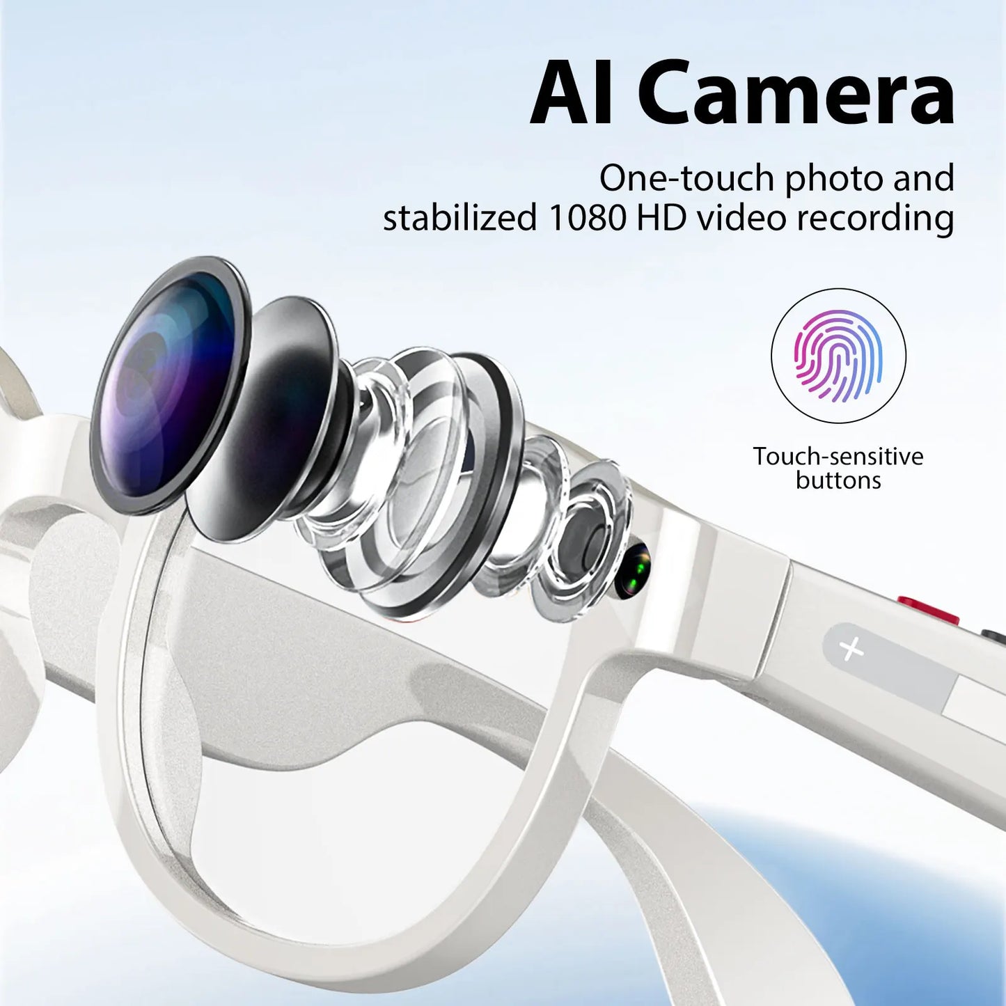 High appearance intelligent AI glasses, dual cameras, 2 million pixels, with three lenses, wireless smart glasses, hunting glasses, video glasses, AI shooting glasses, cycling glasses, sports camera, long battery life, high s