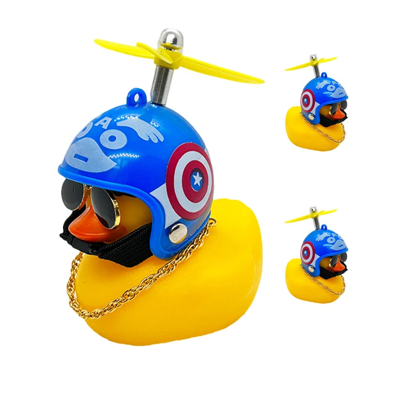 Motorcycle Accessories Cute Duck with Propeller Helmet Broken Wind Rubber Duck Toy Car Bicycle Small Yellow Duck Decor Ornaments