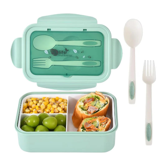 3-Compartment Bento Lunch Box for Adults & Kids - Spoon & Fork