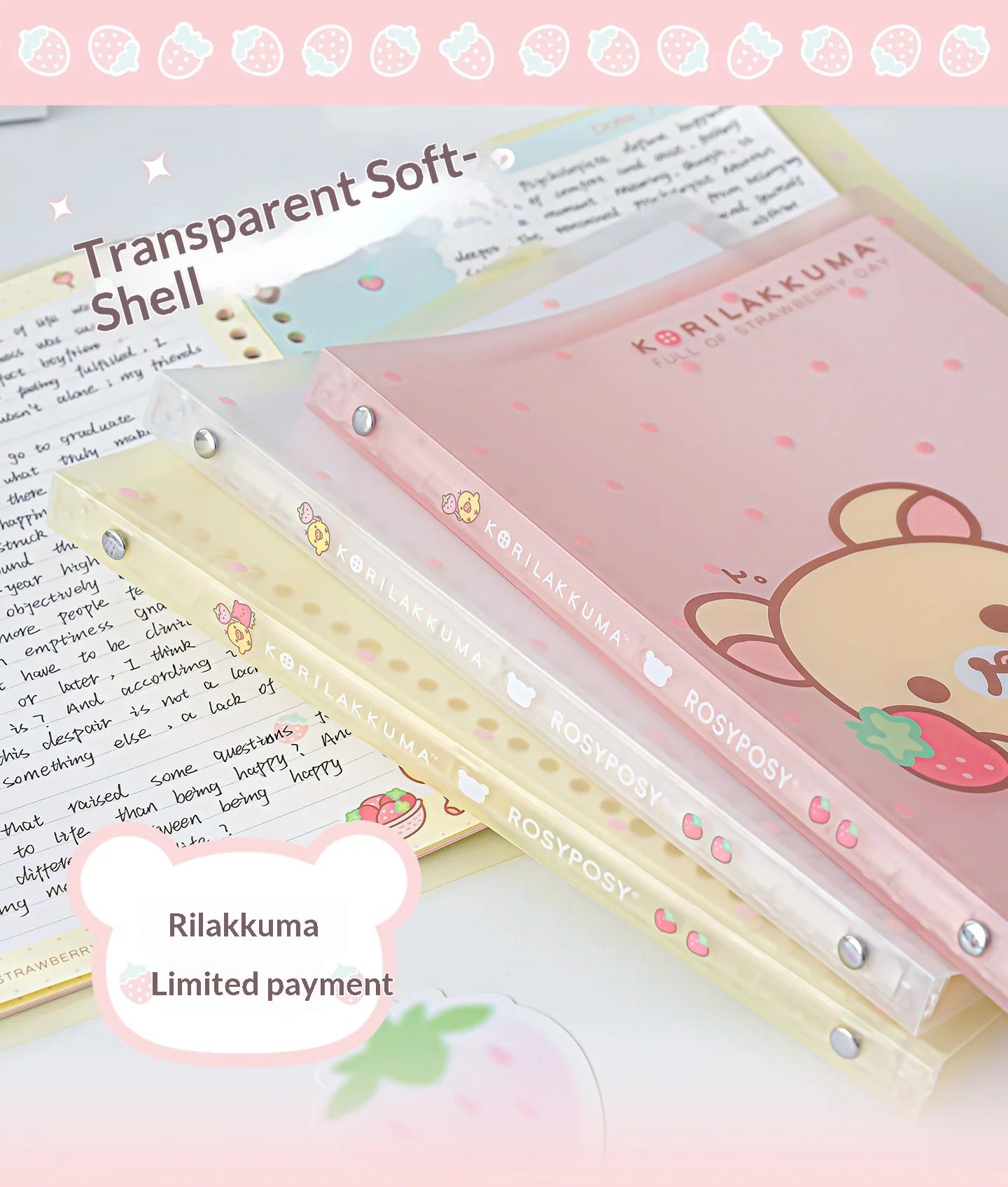 Rosyposy Korilakkuma Strawberry B5 Loose Leaf Notebook Soft Cover Cute Journal For Daily Study Writing Note Taking