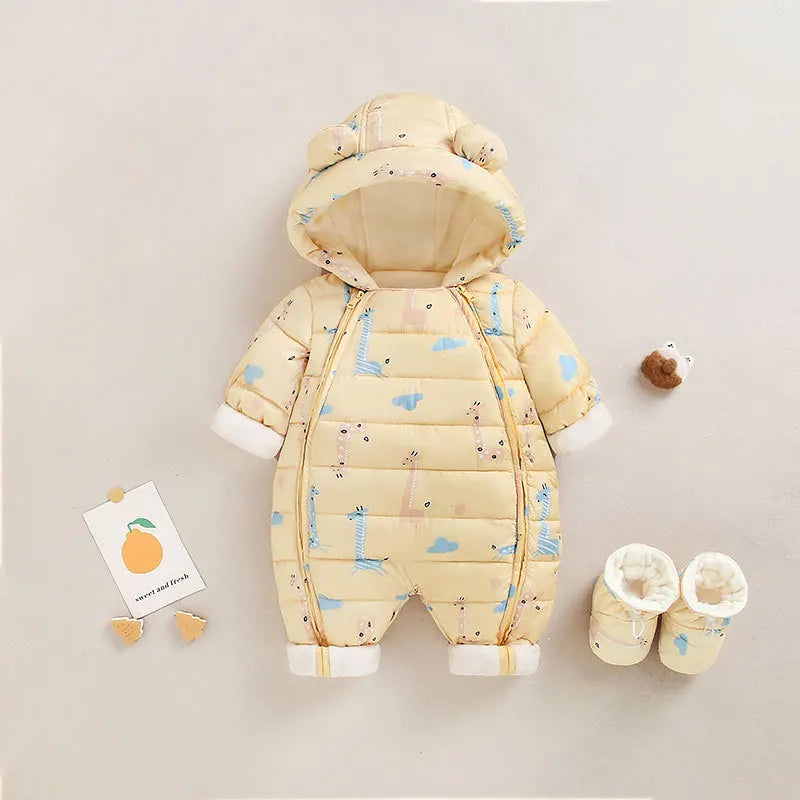 Baby Velvet-Lined Printed Jumpsuit - Thick Winter Romper 3-24 Months - photo 7