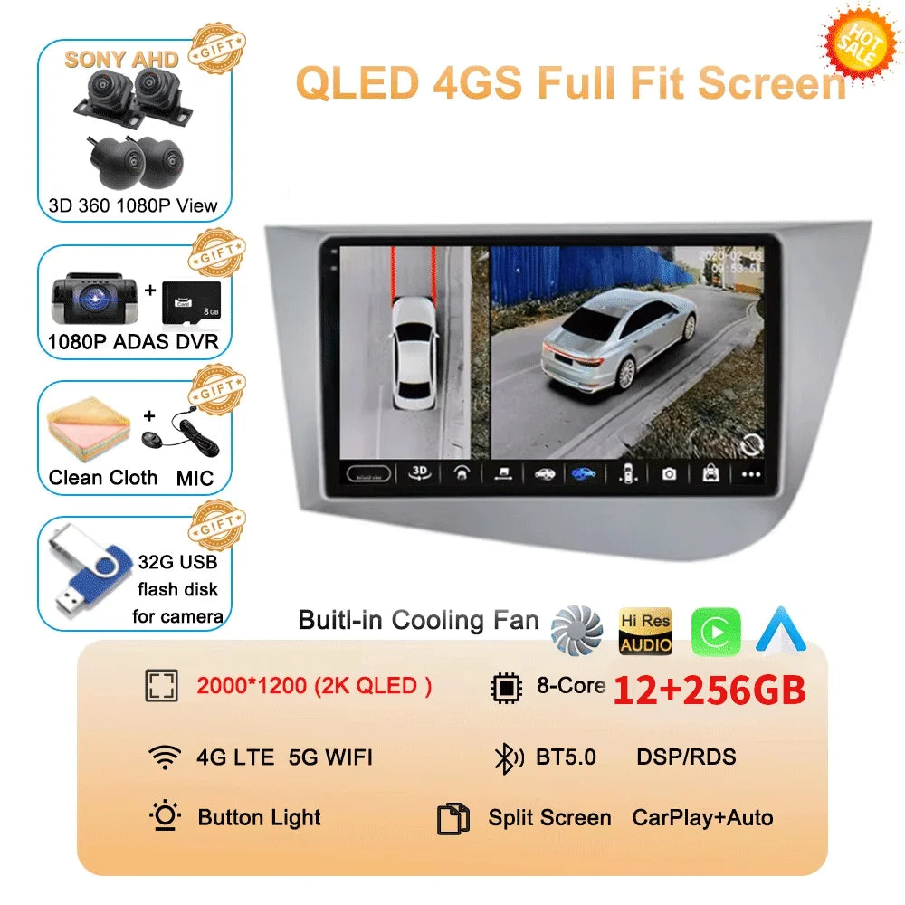 Car Radio Android 16 Navigation GPS Carplay For Seat Leon 2 MK2 2005-2012 Multimedia Video Player Stereo DSP 360 Camera Wifi 4G