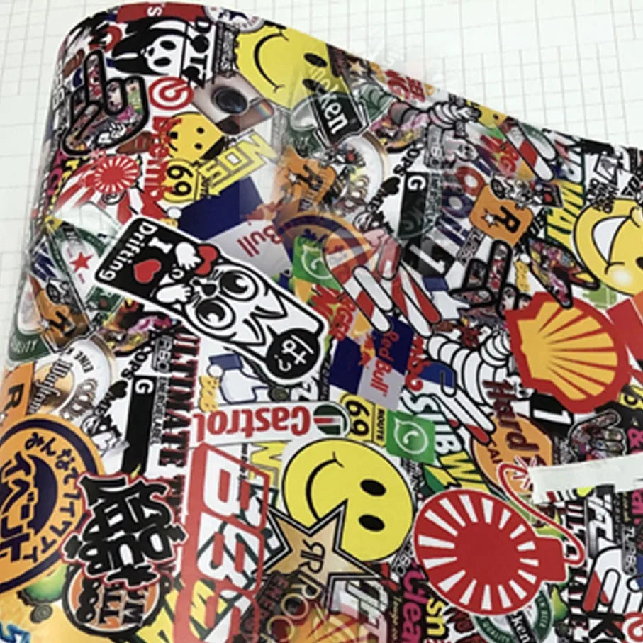 Skull Graffiti Stickerbomb Car Wrap — Vinyl Film, Air-Release