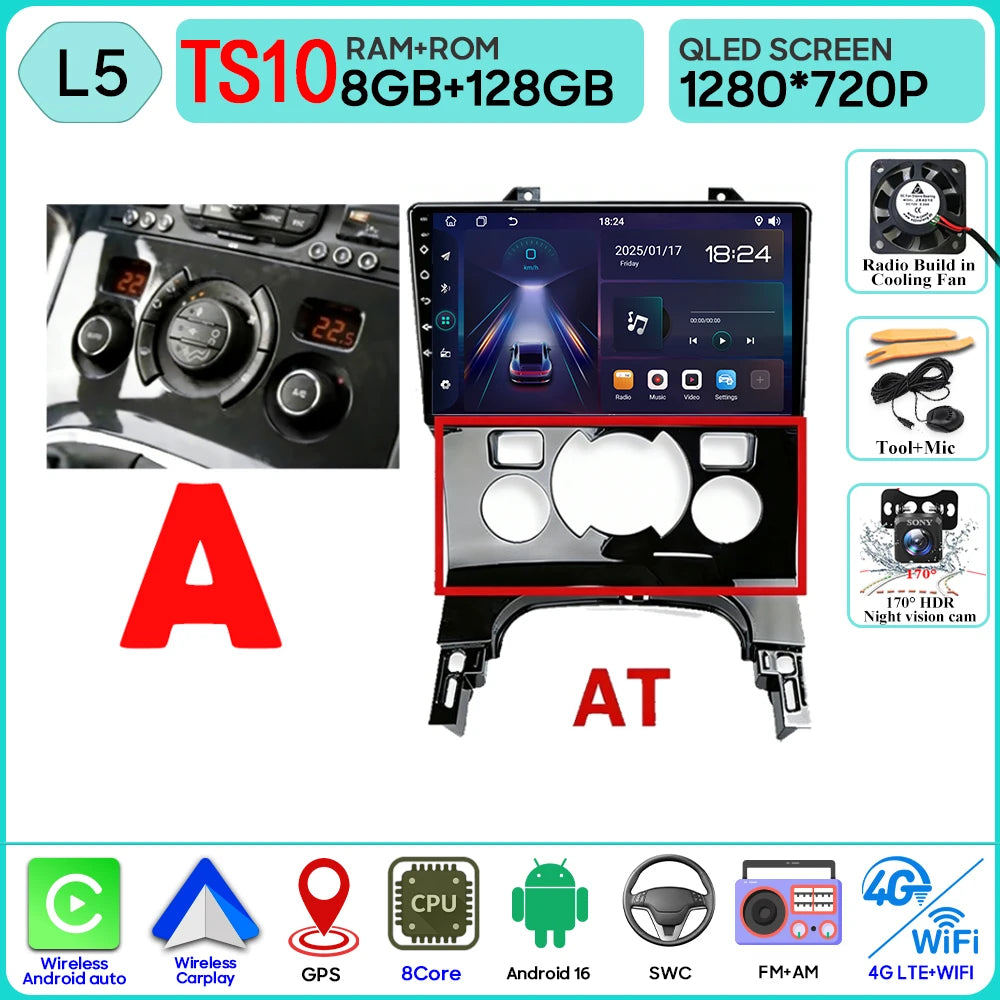 Carplay Android 16 For Peugeot 3008 5008 AT MT 2009 2012 -2016 Screen Video Car Radio GPS Navigation Car Monitor DVD DSP Stereo