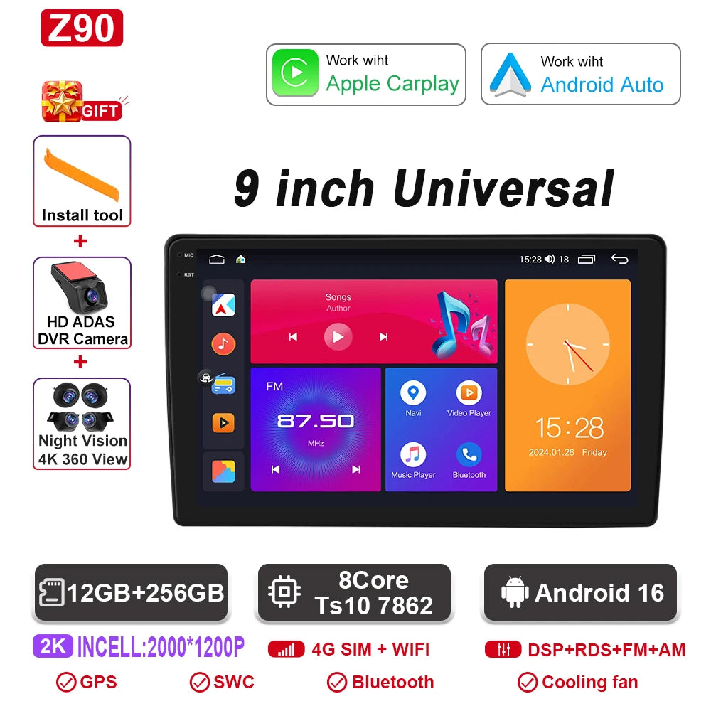 Android CarPlay Car Radio Android Auto GPS multimedia player Universal 9''10 inch Car Stereo 4G WiFi Player QLED Screen No 2 din