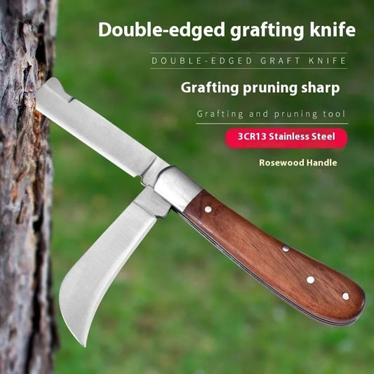 Folding Grafting Knife Grafting Tools Grafting Pruning Knife Professional Garden Fruit Tree Grafting Cutter Wooden Handle Knife
