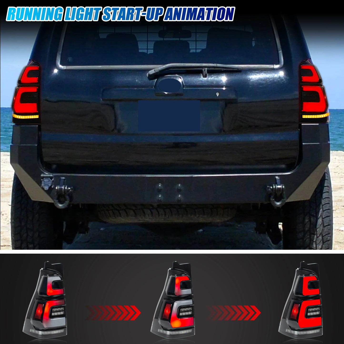 LED Tail Lights for Toyota 4Runner 2003-2009 4th Gen Start-up Animation Sequential Turn Signal Gray Rear Lamps Assembly