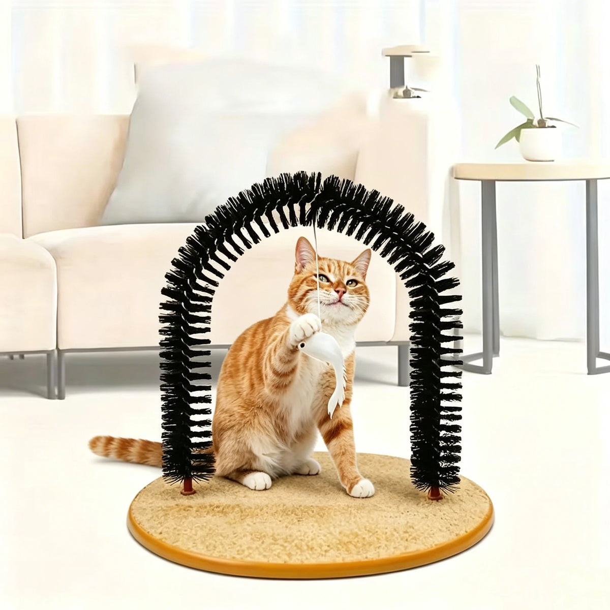 Cat Toy Arch Self Groome Pamper Feline with A Massage Grooming Rubbing Brush with Scratching Pad Toy for Cats Interactive Toys