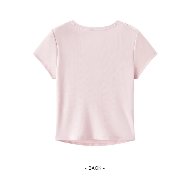 Semir Short Sleeve T-Shirt Women Cropped Slim Fit Shoulder Fit Design 2026 New Summer Embroidered Top Versatile for Chic Outfits