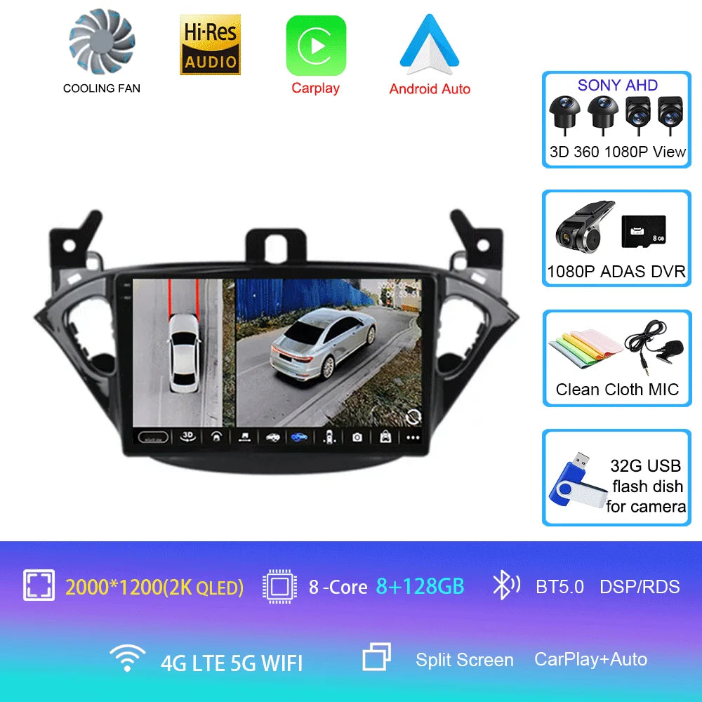 Carplay 2 Din Android 16 Car Radio Audio Multimedia For Opel Corsa E 2014 2015 - 2019 GPS Navigation Auto Stereo Monitor BT WIFI