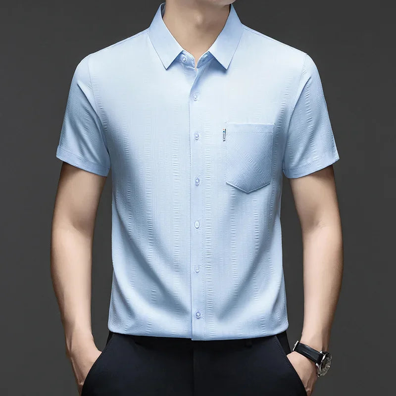 Men's Short-Sleeve Shirt - Loose Fit Button-Front, Chest Pocket
