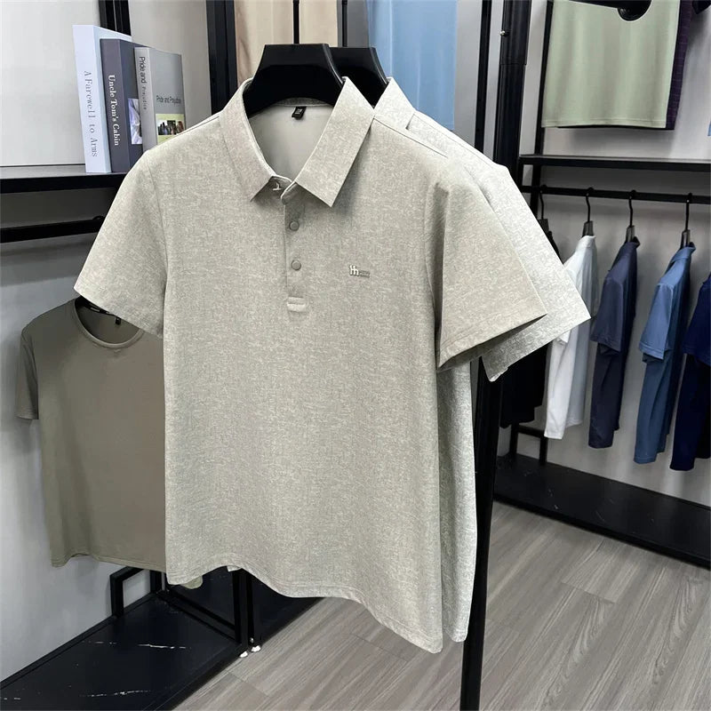 Men's Print Polo Tee - Lapel Collar, Chest Embroidery, Anti-Wrinkle