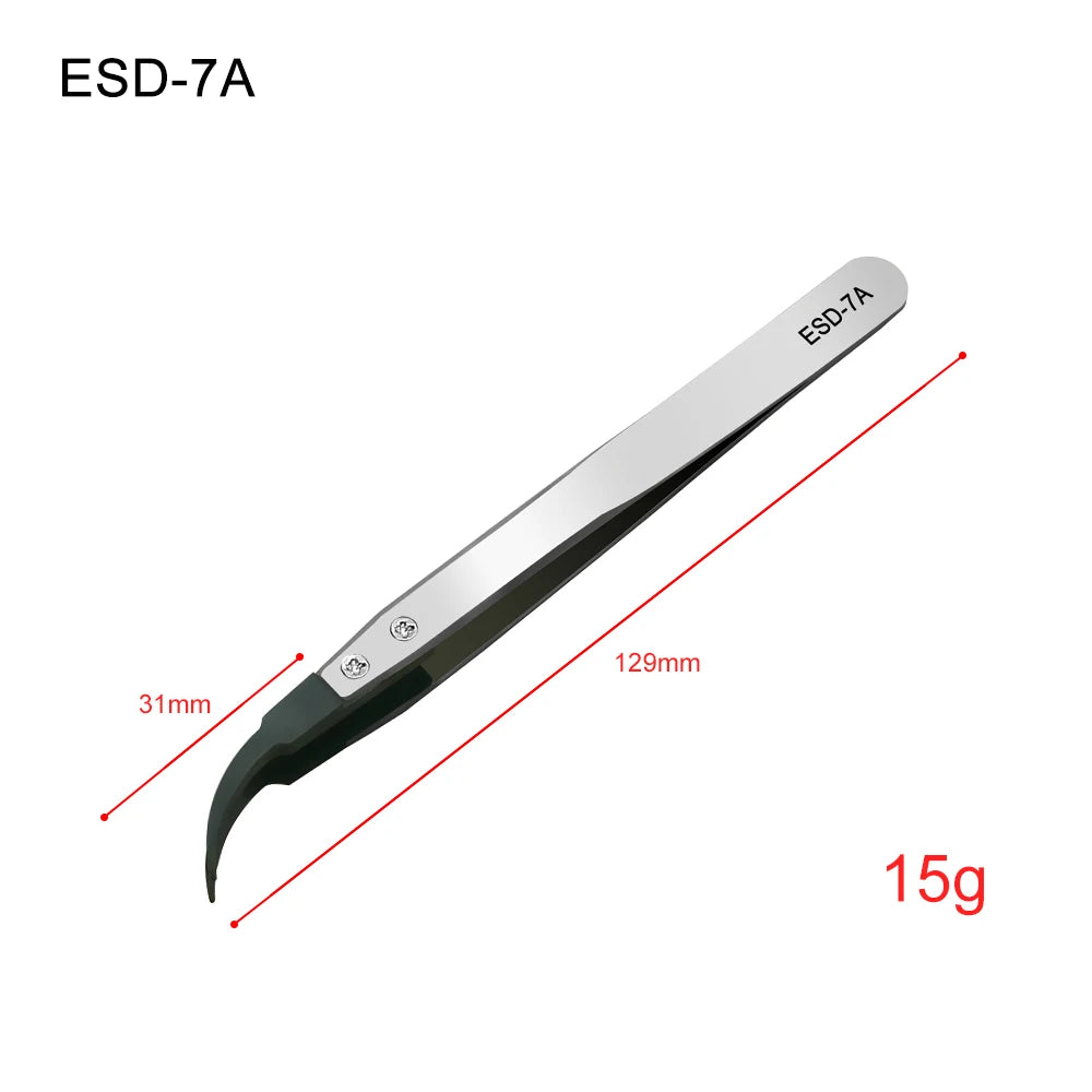 Industrial Tweezers Electronics Anti-static Curved Straight Tip Precision Stainless DIY Hand Tools Sets Forceps Phone Repair