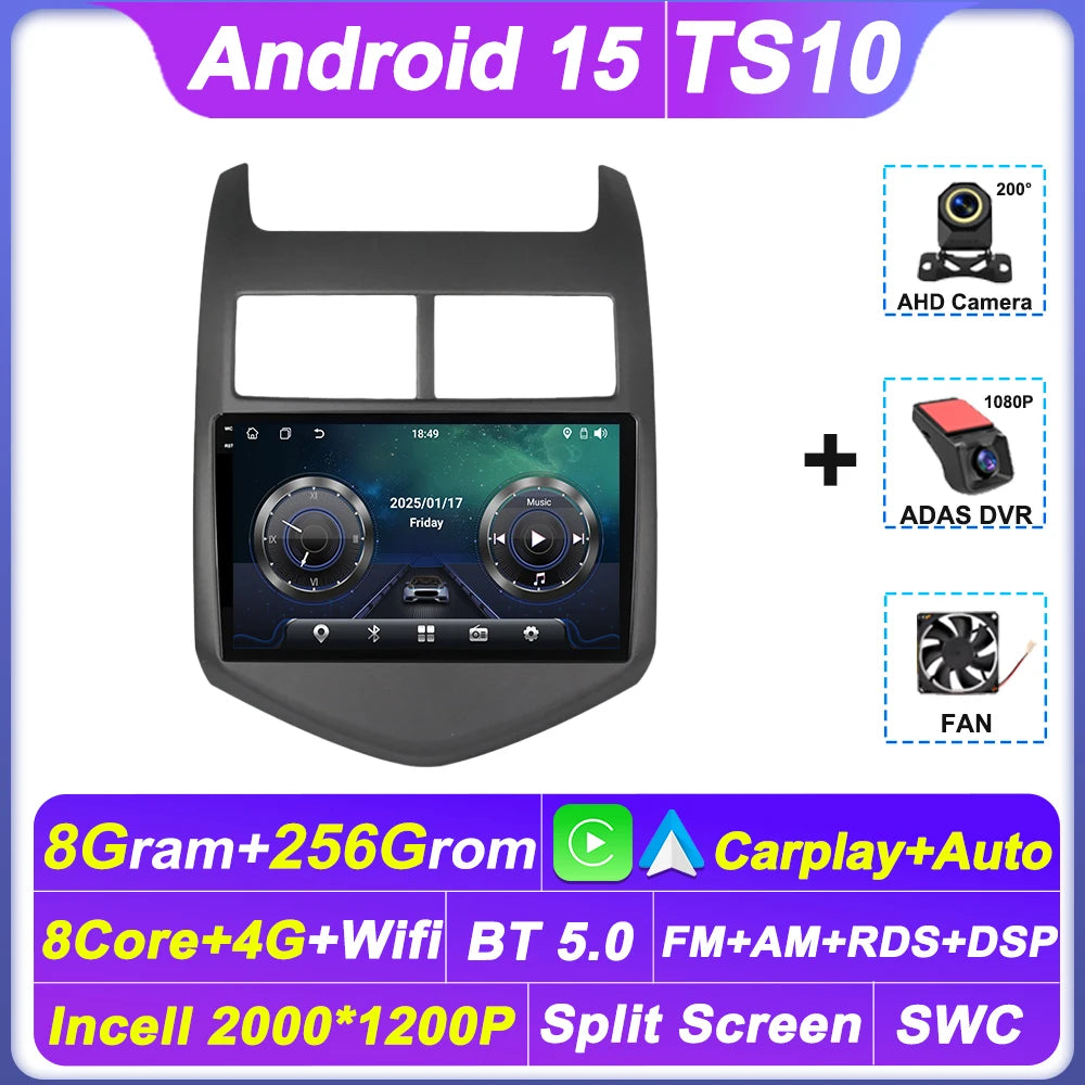 2din Carplay Auto For Chevrolet Aveo2 Sonic T300 2011-2015 Android 15 8 Core Car Radio Multimedia Radio Player GPS Navigation BT