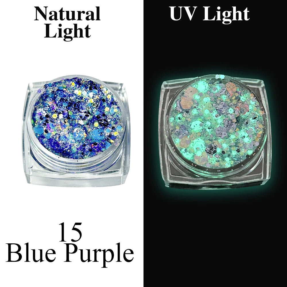 Luminous Glitter Gel Face Body Art Makeup UV Glow in The Dark Waterproof Long Lasting for Party Rave Festival Cosmetic Tool
