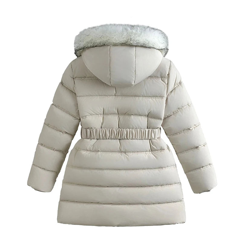 Girls Belted Hooded Parka - Mid-Length Plush Winter Coat, 5-12 Years - photo 3