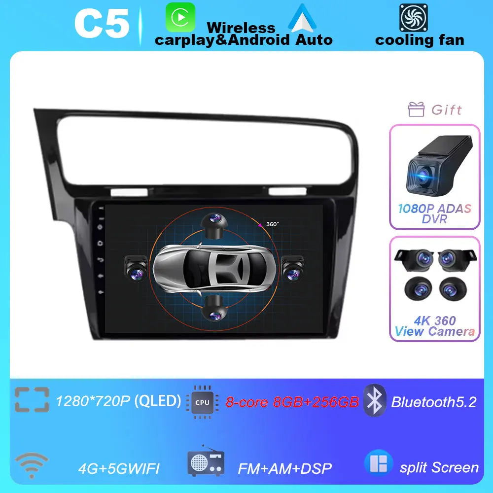 10" For Volkswagen VW Golf 7 MK7 GTI 2013-2017 Android 16 Carplay Car Radio Multimedia 8 CORE IPS QLED Navigation GPS 5G WIFI BT