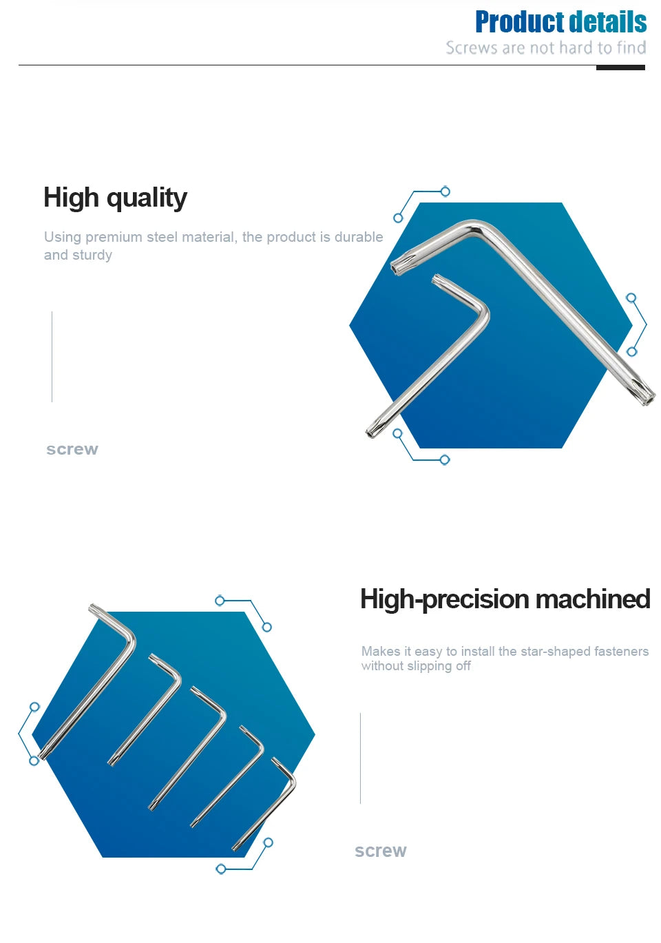 Hand Tool Torx Key Wrench L Type Star Wrench Nickel Plated T6 T7 T8 T10 T15 T20 T25 T30 Tamper Proof Security Torx Wrenches