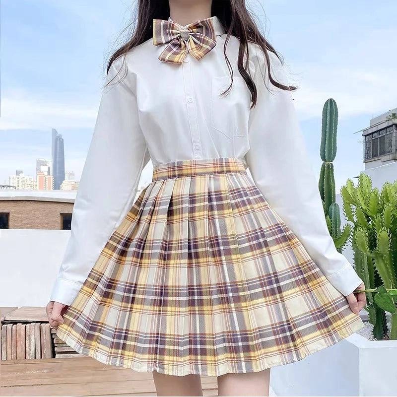 ZOKI Plaid Pleated Mini Skirt – Bow Knot High Waist Preppy Style | Harajuku Aesthetic Women's A-Line Dance Skirt | S-XXL
