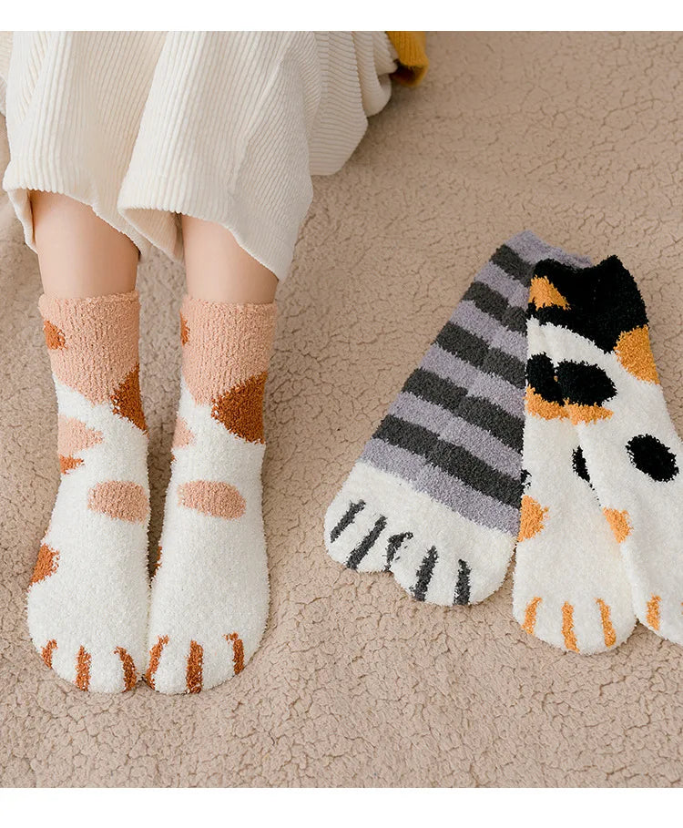 Women's Cat Paw Coral Velvet Socks