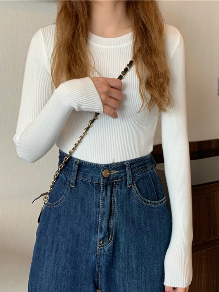 Women's Basic Knit Pullover — Stretch Crew Neck Jumper