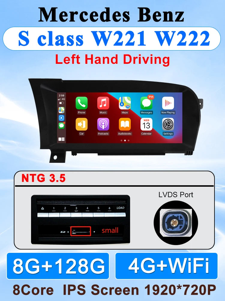 10.25" Wireless CarPlay & Android Auto Display Screen, Compatible with Mercedes-Benz S-Class W221 (NTG 3.0/3.5)